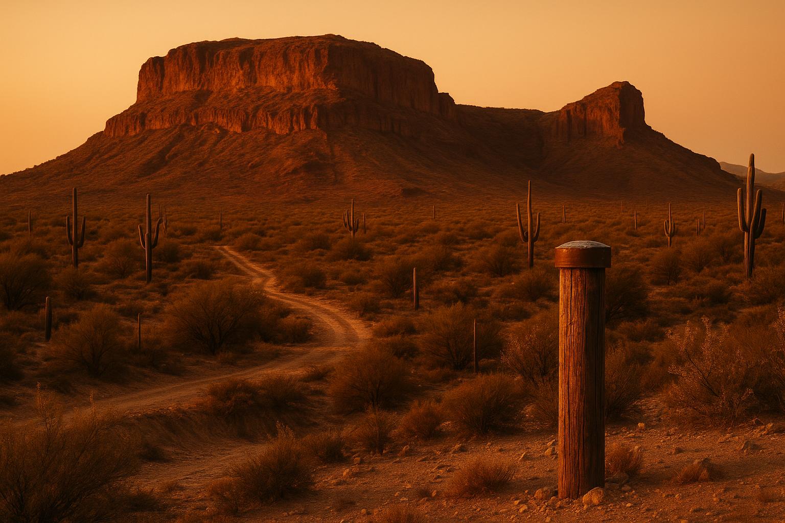 Arizona Sonoran desert claim block with mesa and survey monument