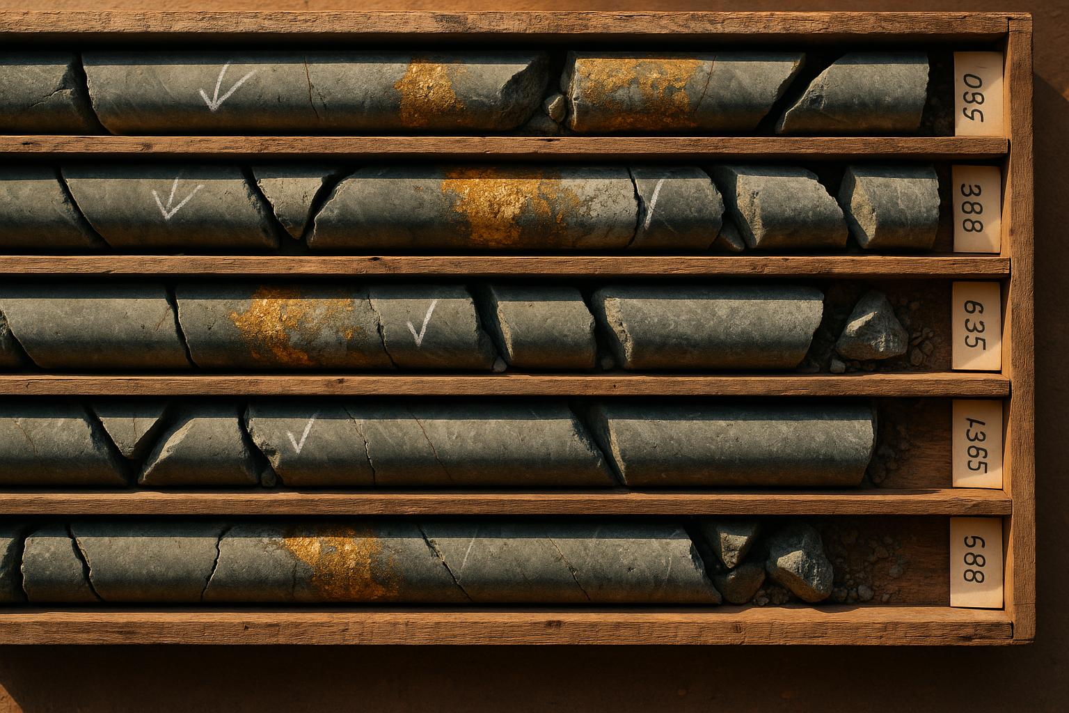 Diamond drill core trays logged and marked with mineralised intervals