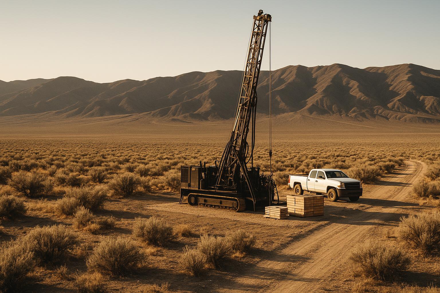 Exploration drill rig on a pad in the Nevada Great Basin